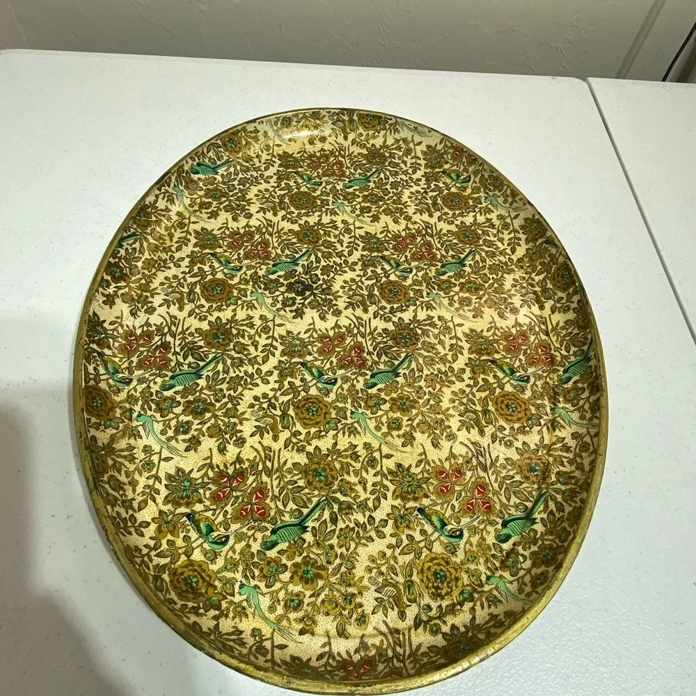 Vtg Registered Celebrate Japan Paper Mache Platter Gold Accent Birds and…